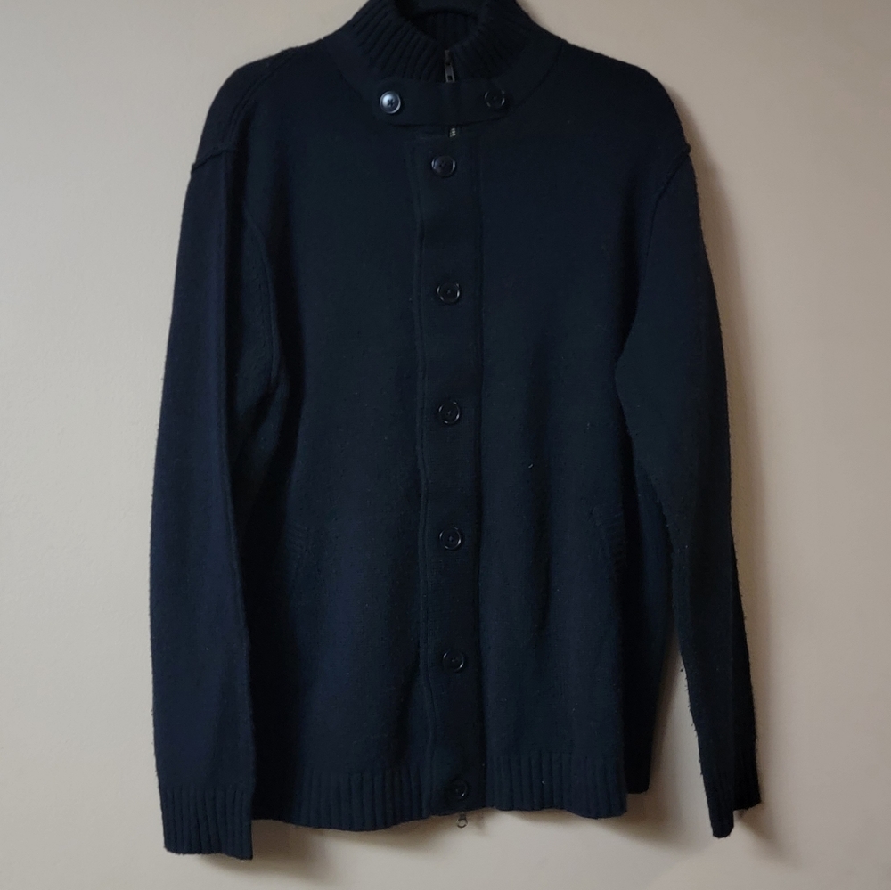 Men's Knit Cardigan Zipper & button closure Merino Wool Cashmere & Suede XLARGE